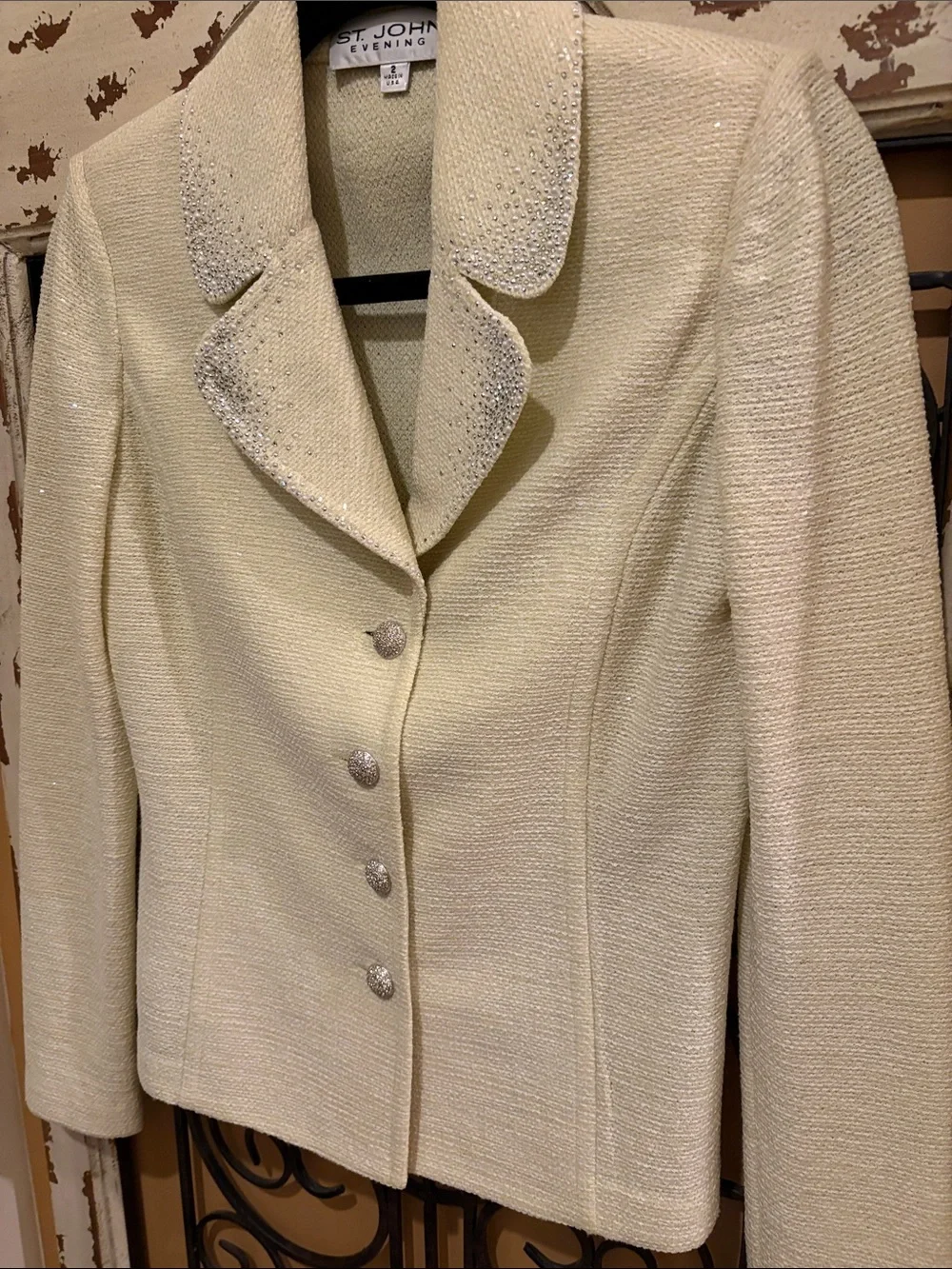 St. John Cream Sparkle Evening Jacket - Picture 5 of 15